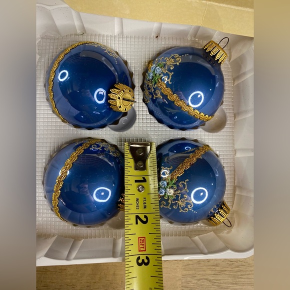 Christmas‎ by Krebs Christmas Ornaments Blue & Teal Glitter Flowers VTG - Picture 7 of 10